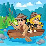 Water scouts on river - eps10 vector illustration.