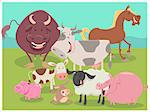 Cartoon Illustration of Cute Farm Animal Characters Group