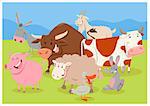 Cartoon Illustration of Funny Farm Animal Characters Group