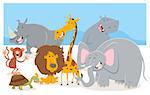 Cartoon Illustration of Safari Animal Characters Group