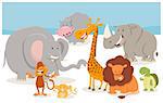 Cartoon Illustration of Cute Safari Animal Characters Group