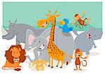 Cartoon Illustration of Safari Animal Characters Group