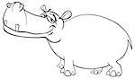 Black and White Cartoon Illustration of Hippopotamus Wild Animal Character Coloring Page