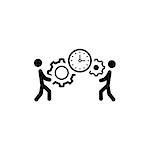 Project Management Icon. Business Concept. A Two man with Gears and Clock. Flat Design. Isolated Illustration. App Symbol or UI element.