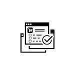 Order Processing Icon. Flat Design Isolated Illustration. App Symbol or UI element. Web Page with Order and Check Mark.