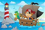 Boat with pirate monkey theme 2 - eps10 vector illustration.