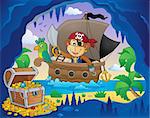 Boat with pirate monkey theme 4 - eps10 vector illustration.