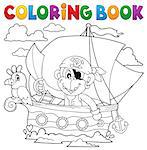 Coloring book boat with pirate monkey - eps10 vector illustration.