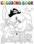 Coloring book pirate shark with treasure - eps10 vector illustration.