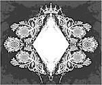 Black and white floral frame with crown