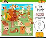 Cartoon Illustration of Educational Counting Activity for Kids with Funny Dogs Animal Characters