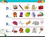 Cartoon Illustration of Finding Picture which Start with Referred Letter Educational Activity for Children