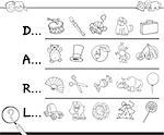 Cartoon Illustration of Finding Picture which Start with Referred Letter Educational Activity for Children Coloring Page