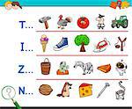 Cartoon Illustration of Finding Picture Starting with Referred Letter Educational Game for Children