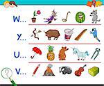 Cartoon Illustration of Finding Picture Starting with Referred Letter Educational Game for Preschool Children