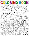 Coloring book treasure chest underwater - eps10 vector illustration.