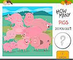 Cartoon Illustration of Educational Counting Activity for Kids with Funny Pigs Farm Animal Characters