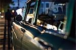 Close up of vintage car on roadside at dusk, Vinales, Cuba