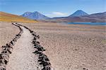 Path in sand in desert, San Pedro de Atacama, Chile