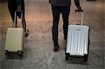 Businesspeople walking with luggage at airport terminal