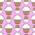 White cream cupcake seamless pattern. Vector illustration