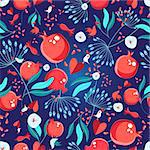 Seamless bright pattern with lovers birds and pomegranates