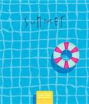 Summer pool poster with pool swimming ring, bright colorful modern style