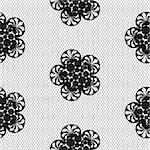 Flower lace seamless pattern net. Black cell textile openwork knit on white. Texture hosiery monochrome knit.