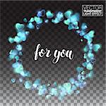 Abstract circle blue hearts design element decoration holidays valentine's day. Realistic particle sparkling Bright Glitter effect. Transparent background.