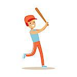 Boy Playing Baseball, Kid Practicing Different Sports And Physical Activities In Physical Education Class. Athletic Teenager Happy To Do Sportive Training Cartoon Vector Illustration.