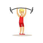 Boy Doing Weight Lifting, Kid Practicing Different Sports And Physical Activities In Physical Education Class. Athletic Teenager Happy To Do Sportive Training Cartoon Vector Illustration.