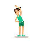 Girl Doing Stretching Exercise, Kid Practicing Different Sports And Physical Activities In Physical Education Class. Athletic Teenager Happy To Do Sportive Training Cartoon Vector Illustration.