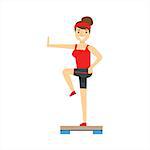 Woman In Aerobics Class, Member Of The Fitness Club Working Out And Exercising In Trendy Sportswear. Healthy Lifestyle And Fitness Set Of Illustrations With Person Visiting Gym