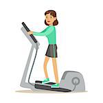 Woman On Staircase Simulator , Member Of The Fitness Club Working Out And Exercising In Trendy Sportswear. Healthy Lifestyle And Fitness Set Of Illustrations With Person Visiting Gym