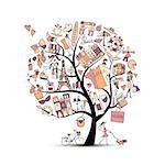 I love France, art tree. Sketch for your design. Vector illustration