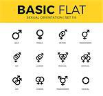 Basic set of lesbian, bisexual and gay icons. Modern flat pictogram collection. Vector material design concept, web symbols and logo concept.