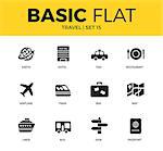 Basic set of earth, hotel, bag and map icons. Modern flat pictogram collection. Vector material design concept, web symbols and logo concept.