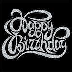 Vector template for greeting card happy birthday with silver calligraphic inscription