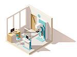 Vector isometric low poly clinic mammography room. Includes mammography unit and other equipment