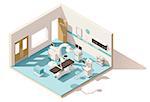 Vector isometric low poly hospital operating room. Includes operating table, x-ray scanner, anesthesia machine and other equipment