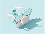 Vector isometric low poly dental chair on blue background
