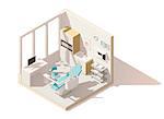 Vector isometric low poly dental office. Includes dental chair, x-ray illuminator and other equipment