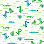 Seamless crocodile kid cartoon vector pattern. Blue and green alligator background.