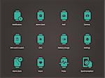 Smart watch settings, pulse, camera and SIM card icons set. Vector illustration.