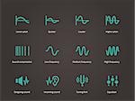 Sound compression and audio waves icons set. Vector illustration.