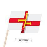 Guernsey Ribbon Waving Flag Isolated on White. Vector Illustration. Guernsey Flag with Sharp Corners