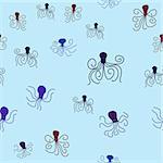 abstract vector underwater seamless background with octopuses