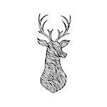 Doodle Deer Silhouette. Raster Illustration of Boho Style T-shirt Design. Tattoo Hand Drawn Sketch. Reindeer with Antlers.
