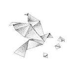 Origami Bird Dotwork. Raster Illustration of Paper Flight. Tattoo Hand Drawn Sketch.