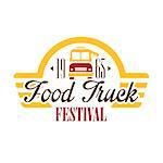 Food Truck Cafe Food Festival Promo Sign, Colorful Vector Design Template With Vehicle Silhouette With Establishment Date. Fast Food Restaurant On Wheels Event Label Flat Bright Illustration With Text.